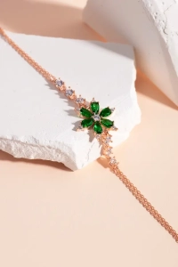 Yeşil Nergis Çiçeği Gümüş Bileklik